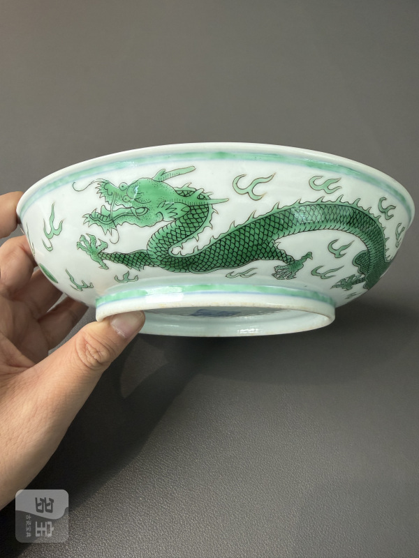 清道光 白釉绿龙纹盘 - 图2